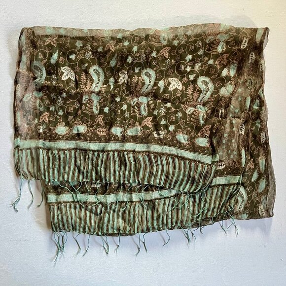 Indonesian Batik Silk Scarf - Picture 2 of 5